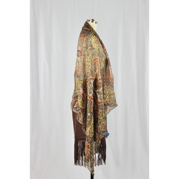 ANTIBES BLANC Brown Floral Paisley Silk Chiffon Large Shawl Scarf - Picture 3 of 10